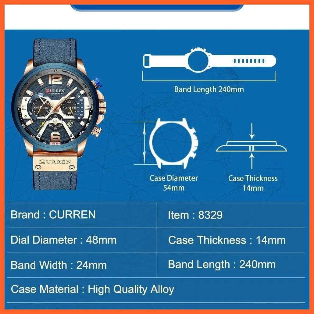 Men'S Casual Sport Watches | Blue Top Brand Luxury Military Leather Chronograph Wrist Watches