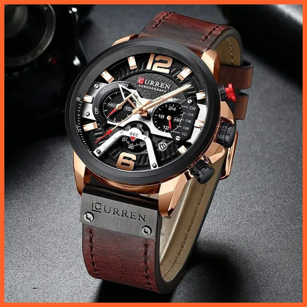 Men'S Casual Sport Watches | Blue Top Brand Luxury Military Leather Chronograph Wrist Watches