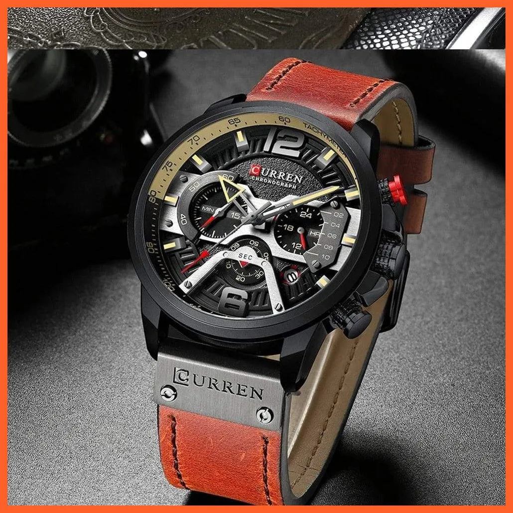 Men'S Casual Sport Watches | Blue Top Brand Luxury Military Leather Chronograph Wrist Watches