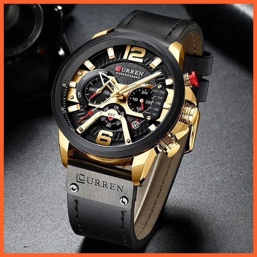 Men'S Casual Sport Watches | Blue Top Brand Luxury Military Leather Chronograph Wrist Watches