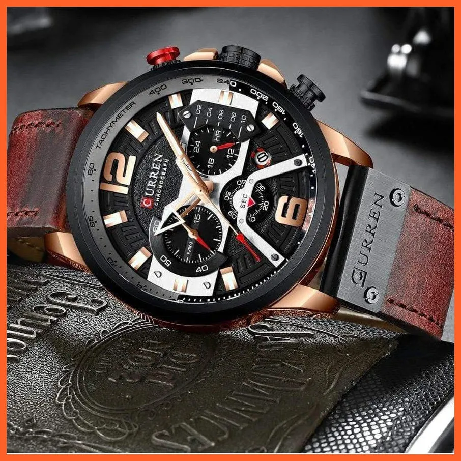 Men'S Casual Sport Watches | Blue Top Brand Luxury Military Leather Chronograph Wrist Watches