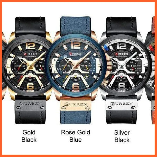 Men'S Casual Sport Watches | Blue Top Brand Luxury Military Leather Chronograph Wrist Watches