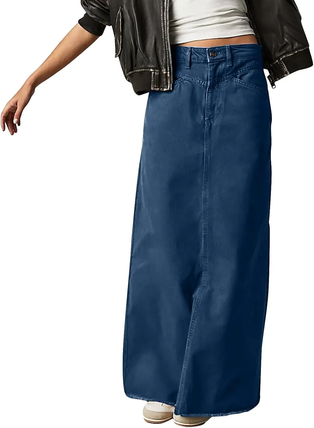 midelxp Jean Skirts for Women Summer Y2k High Waisted Maxi Skirts with Pockets Casual Frayed Raw Hem Long Denim Skirt