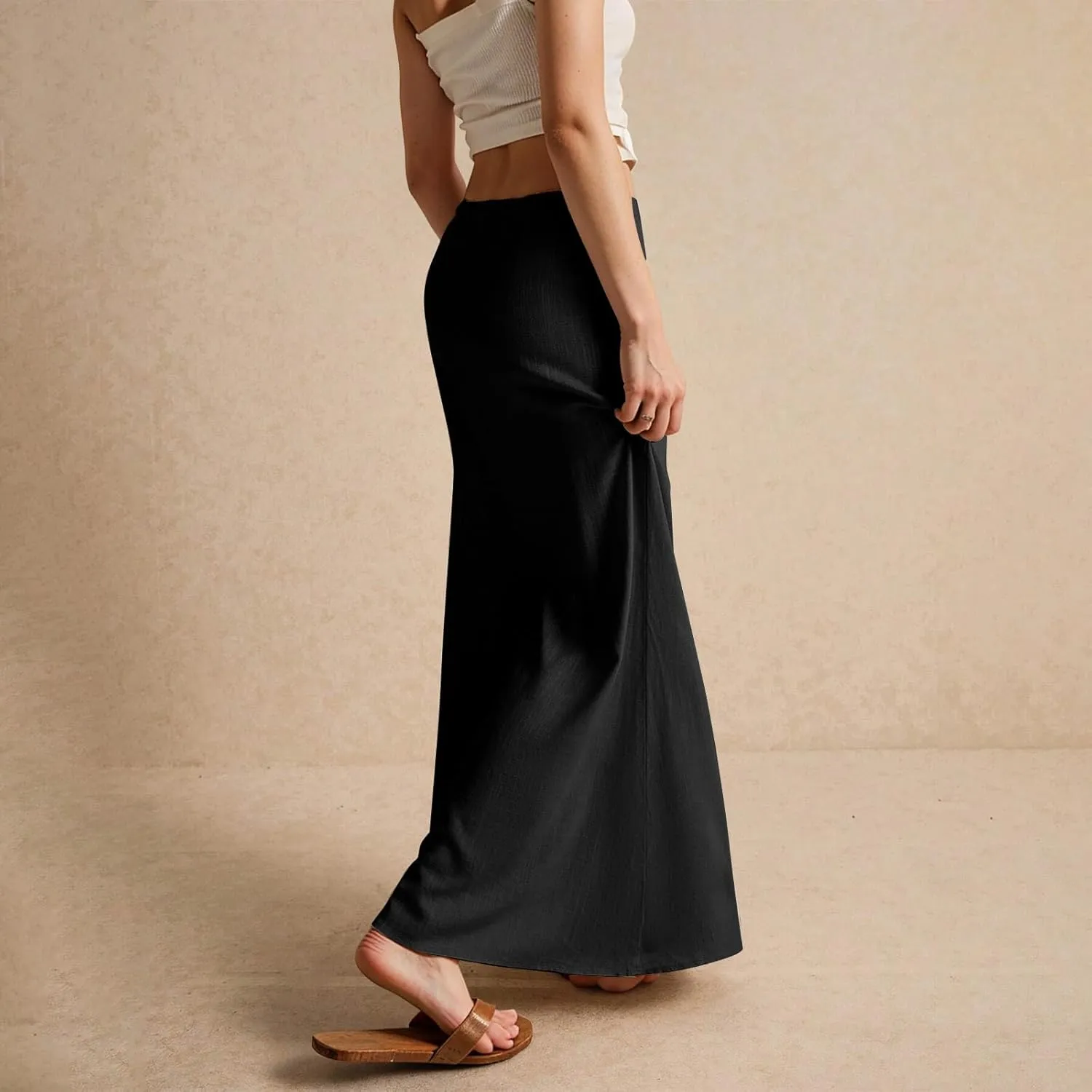 midelxp Linen Maxi Skirts for Women Trendy Summer Comfy Drawstring Waist A Line Skirts Cute Vacation Boho Long Flowy Skirts