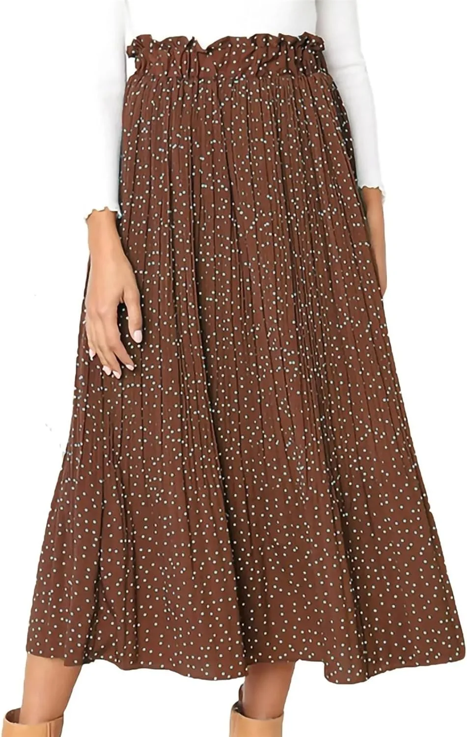 Midi Pleated Skirts for Women Polka Dot Swing High Waist Maxi Skirt with Pockets Dresses