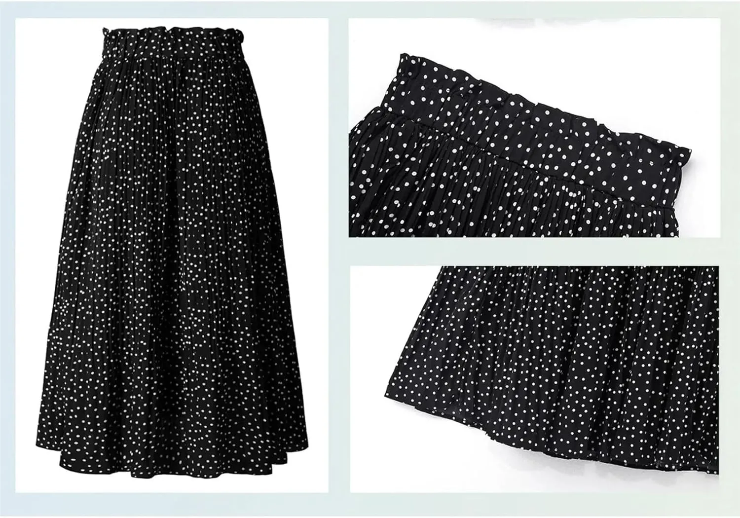 Midi Pleated Skirts for Women Polka Dot Swing High Waist Maxi Skirt with Pockets Dresses