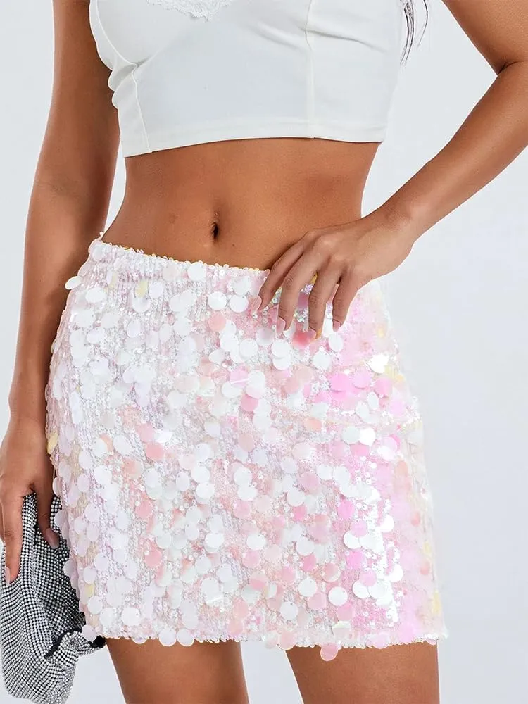 miduo Womens Sequin Skirt High Waist Stretchy Bodycon Sparkle Night Out Party Mini Skirts