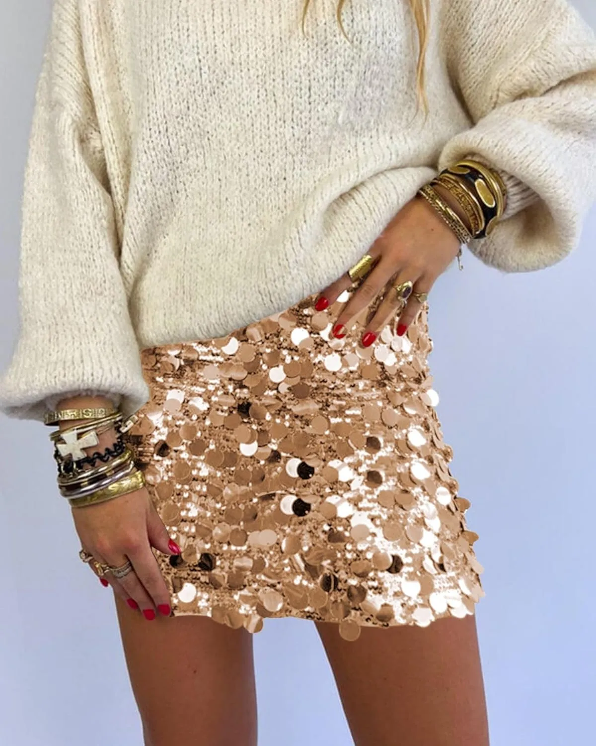 miduo Womens Sequin Skirt High Waist Stretchy Bodycon Sparkle Night Out Party Mini Skirts