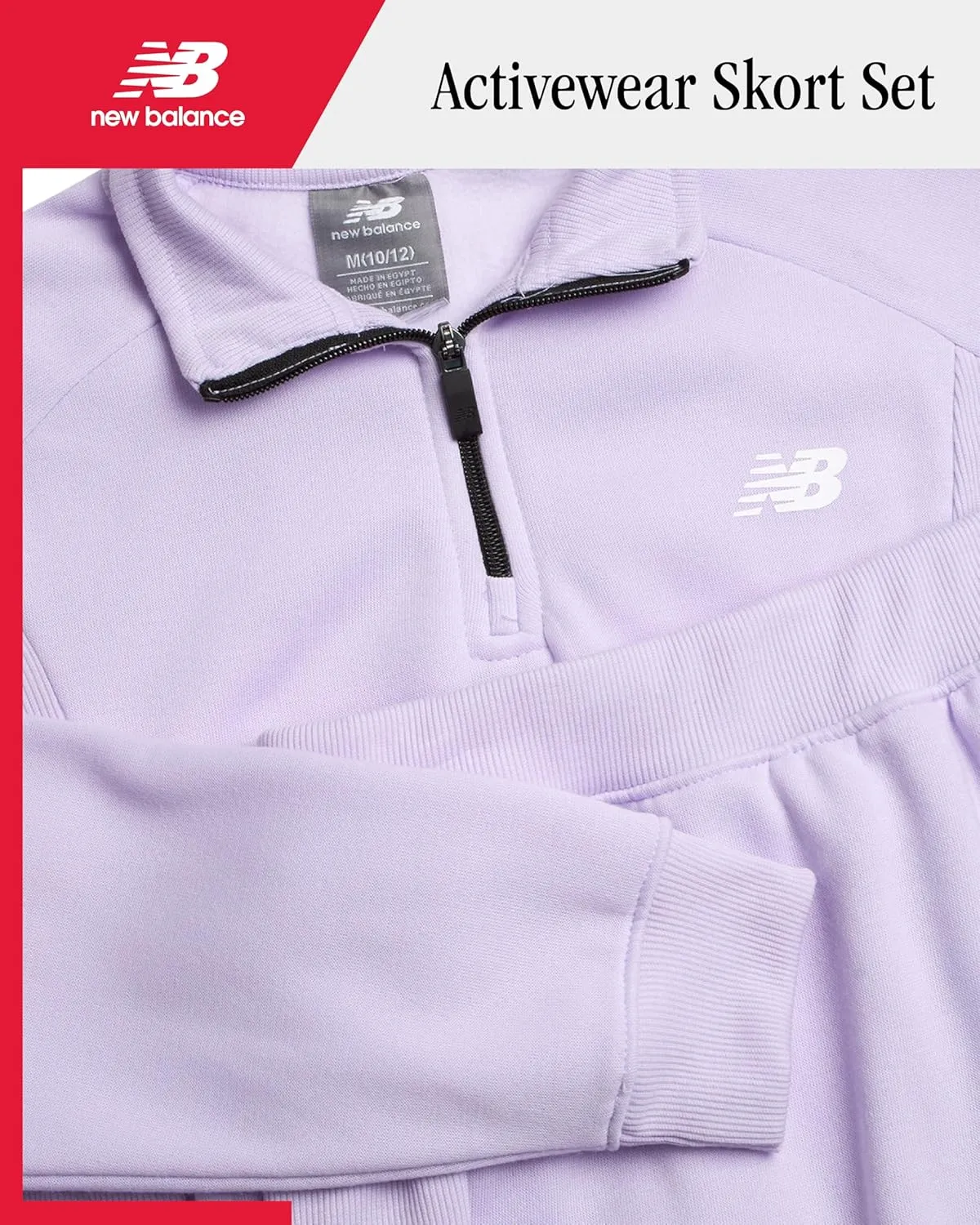 New Balance Girls Scooter Set - 2 Piece Soft Fleece Quarter-Zip Pullover and Activewear Skorts for Girls (Sizes: 7-12)