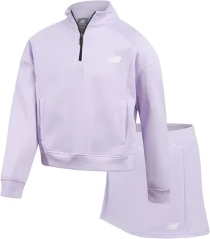 New Balance Girls Scooter Set - 2 Piece Soft Fleece Quarter-Zip Pullover and Activewear Skorts for Girls (Sizes: 7-12)