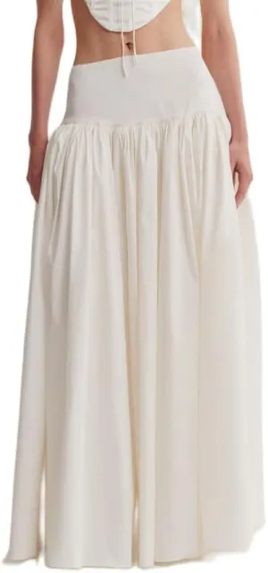 NUFIWI Womens Summer Low Waist A Line Midi Skirts Elegant Flowy Swing Tiered Long Skirt Y2K Solid Color Beach Maxi Skirts