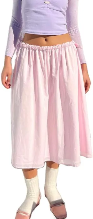 NUFIWI Womens Summer Low Waist A Line Midi Skirts Elegant Flowy Swing Tiered Long Skirt Y2K Solid Color Beach Maxi Skirts