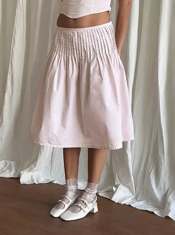 NUFIWI Womens Summer Low Waist A Line Midi Skirts Elegant Flowy Swing Tiered Long Skirt Y2K Solid Color Beach Maxi Skirts