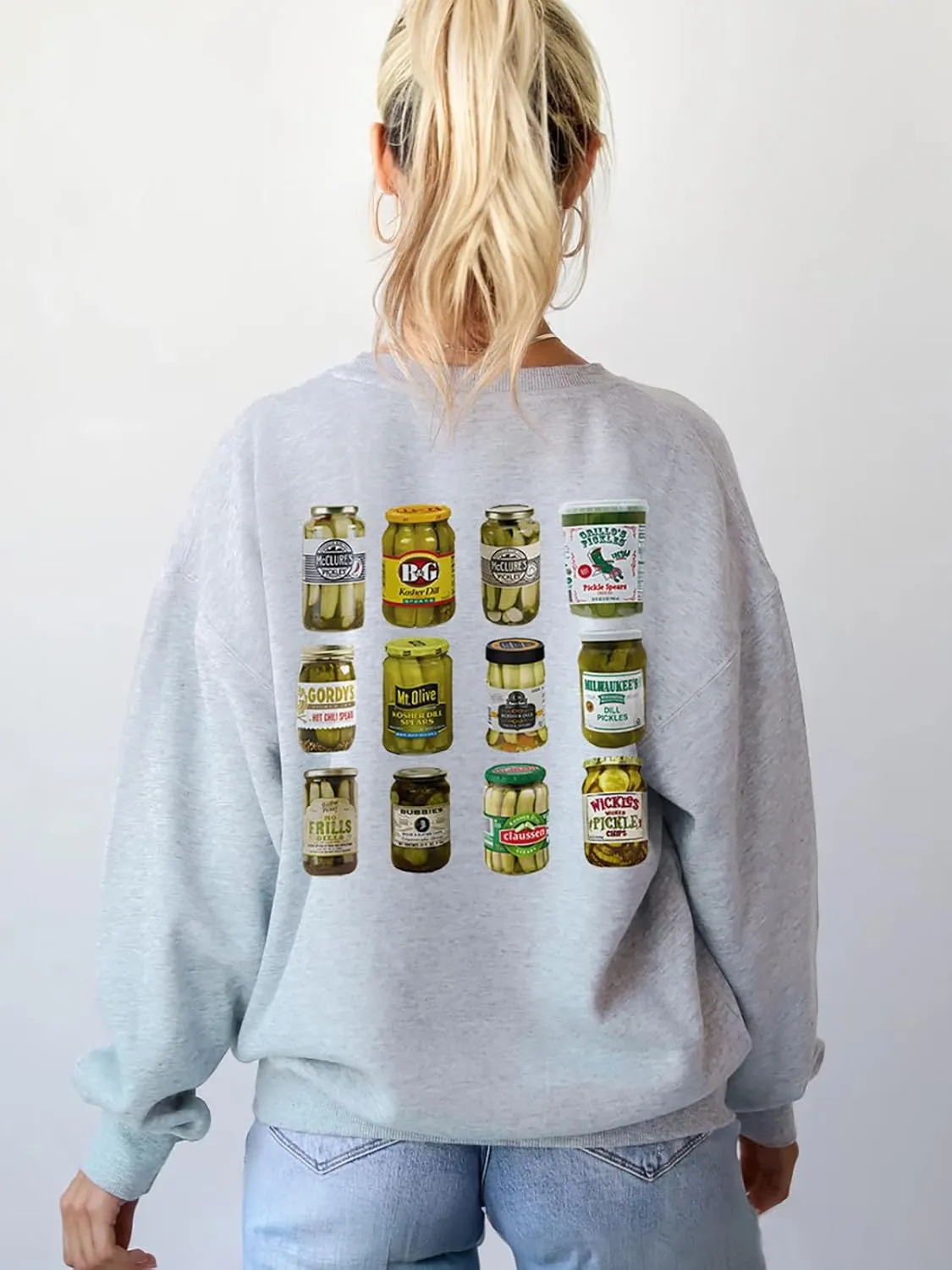 Pickle Sweatshirt Women Funny Pickle Jar Graphic Fleece Sweatshirt Crewneck Oversized Pullover Sweatshirtirt