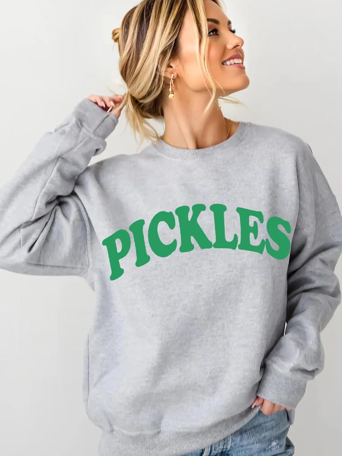 Pickle Sweatshirt Women Funny Pickle Jar Graphic Fleece Sweatshirt Crewneck Oversized Pullover Sweatshirtirt