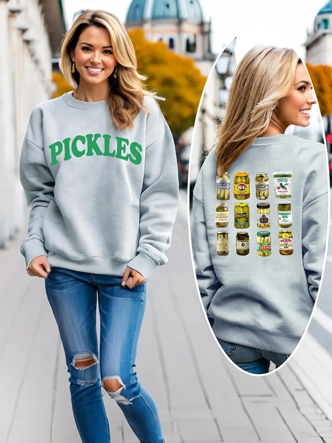 Pickle Sweatshirt Women Funny Pickle Jar Graphic Fleece Sweatshirt Crewneck Oversized Pullover Sweatshirtirt