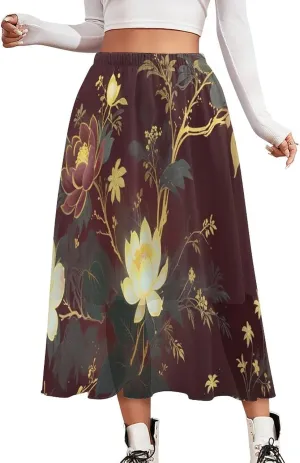 Pleated Midi Skirts for Women, Elastic High Waisted Skirt Womens Summer Skirts