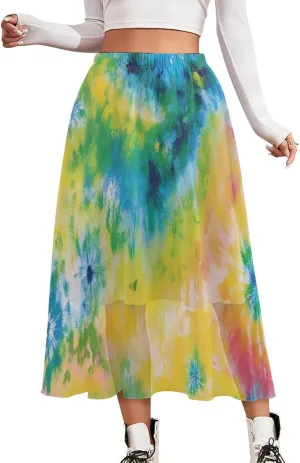 Pleated Midi Skirts for Women, Elastic High Waisted Skirt Womens Summer Skirts