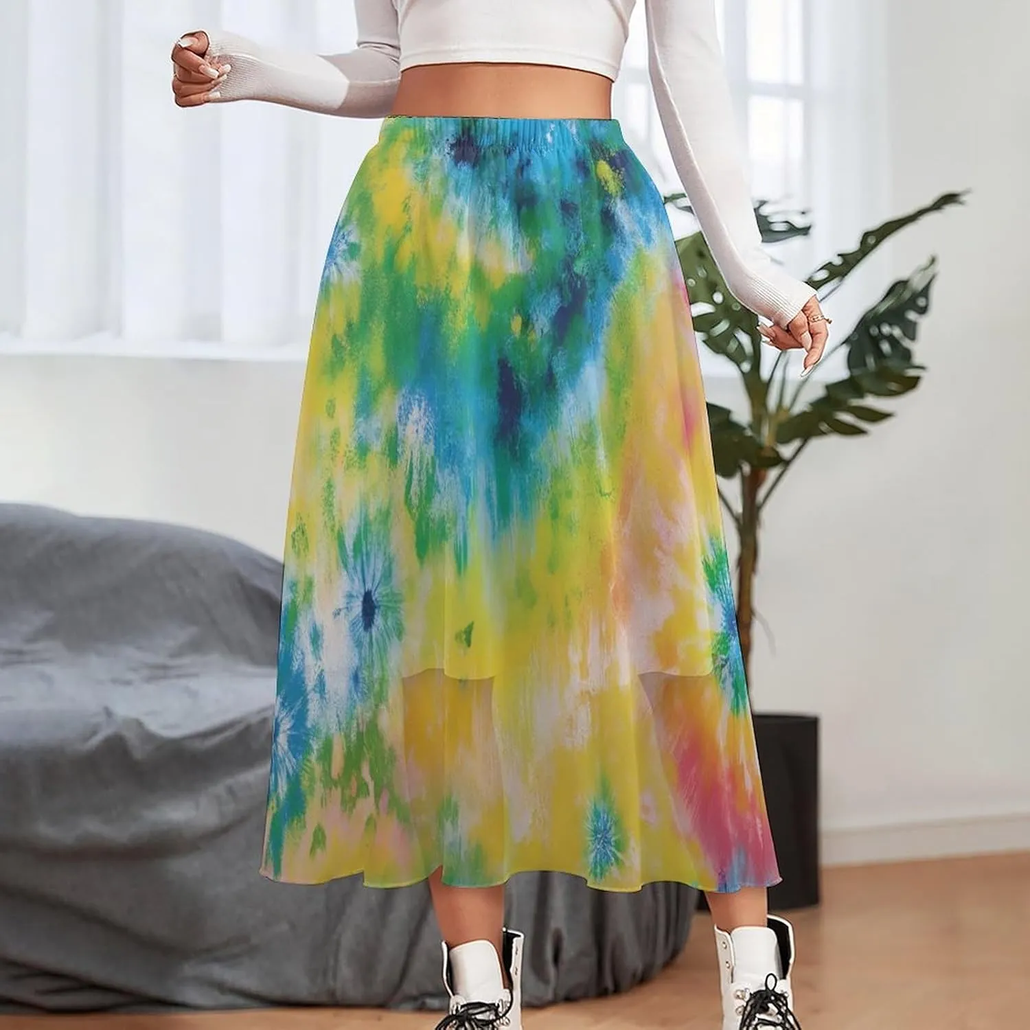 Pleated Midi Skirts for Women, Elastic High Waisted Skirt Womens Summer Skirts