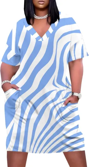 Plus Size Women's Summer Short Sleeve Midi Tshirt Dresses Casual Beach Tunic Tie Dye Boho Sundress with Pockets