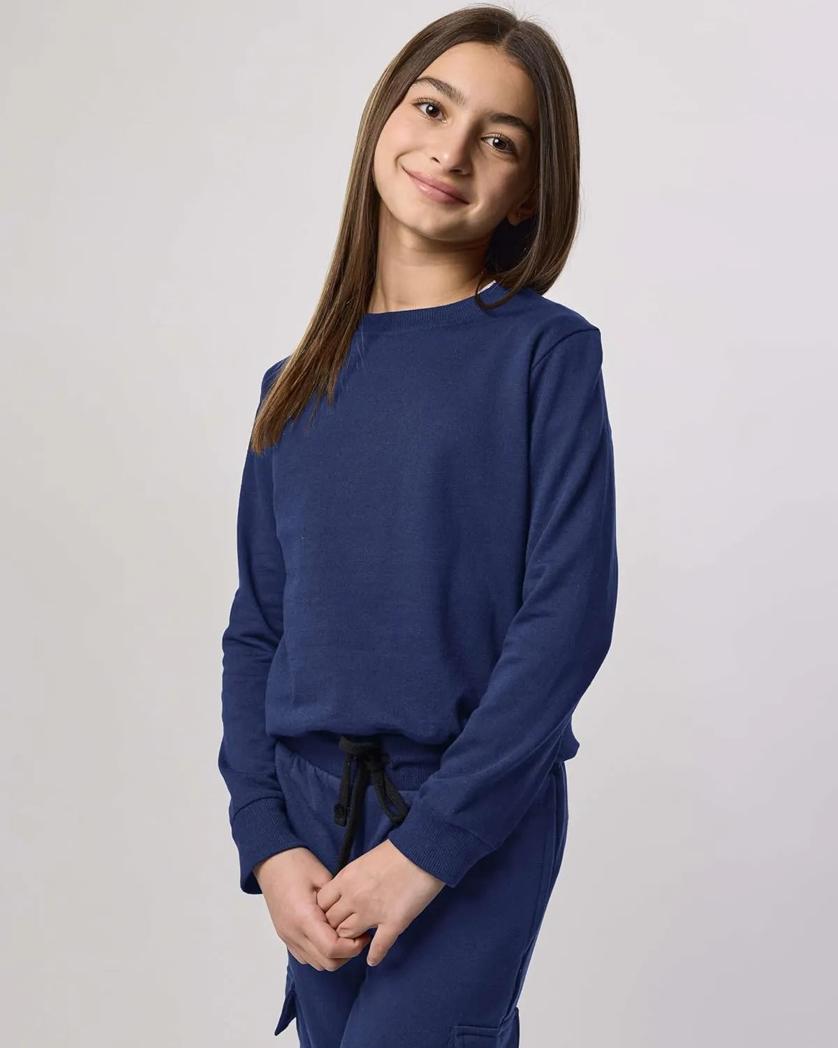 Real Essentials 3-Pack: Girls Ultra-Soft & Warm Long Sleeve Fleece Crew Neck Pullover Sweatshirt