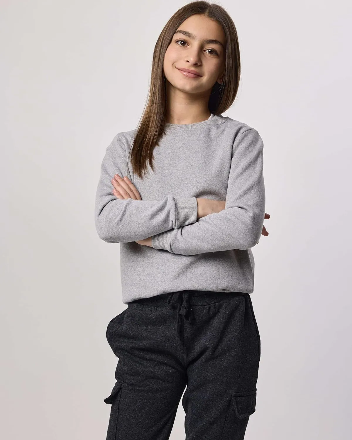 Real Essentials 3-Pack: Girls Ultra-Soft & Warm Long Sleeve Fleece Crew Neck Pullover Sweatshirt