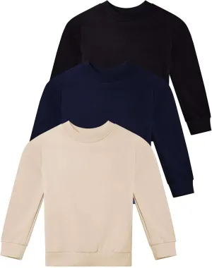 Real Essentials 3-Pack: Girls Ultra-Soft & Warm Long Sleeve Fleece Crew Neck Pullover Sweatshirt