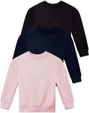 Real Essentials 3-Pack: Girls Ultra-Soft & Warm Long Sleeve Fleece Crew Neck Pullover Sweatshirt