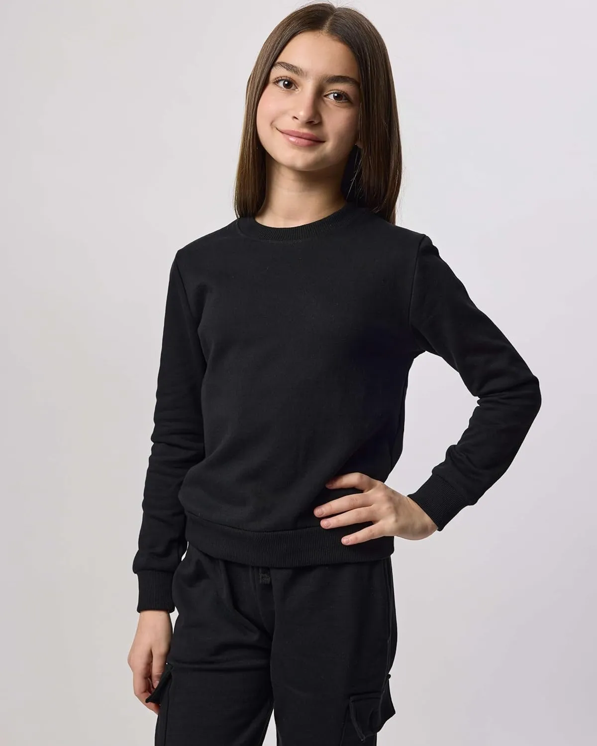 Real Essentials 3-Pack: Girls Ultra-Soft & Warm Long Sleeve Fleece Crew Neck Pullover Sweatshirt