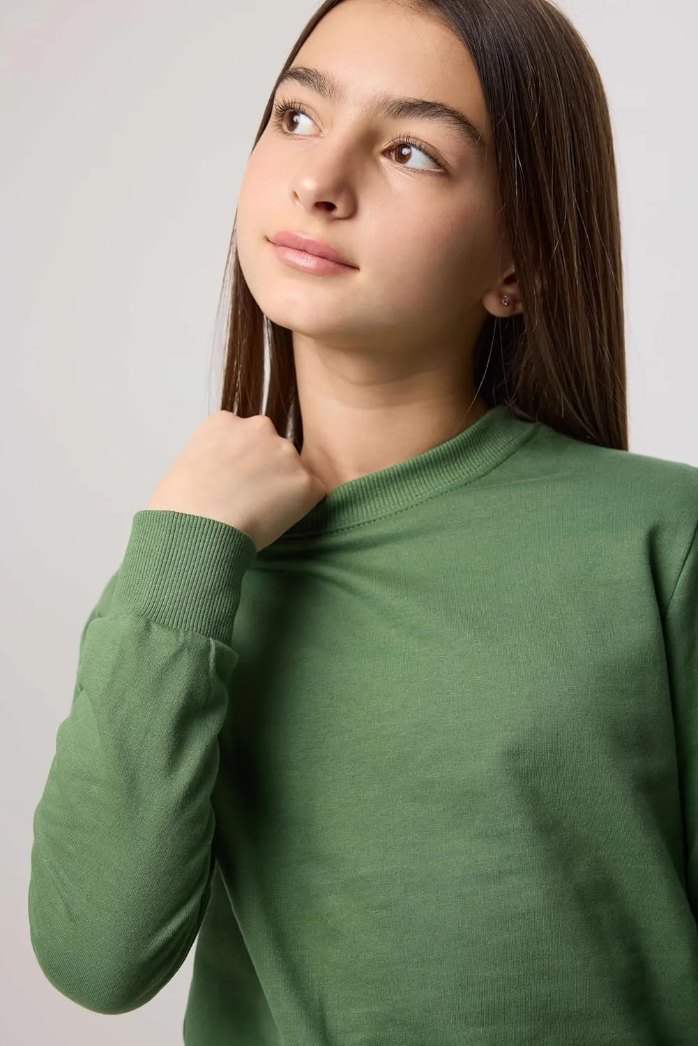 Real Essentials 3-Pack: Girls Ultra-Soft & Warm Long Sleeve Fleece Crew Neck Pullover Sweatshirt