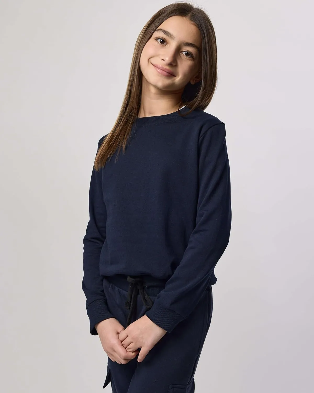 Real Essentials 3-Pack: Girls Ultra-Soft & Warm Long Sleeve Fleece Crew Neck Pullover Sweatshirt