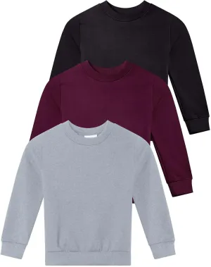 Real Essentials 3-Pack: Girls Ultra-Soft & Warm Long Sleeve Fleece Crew Neck Pullover Sweatshirt