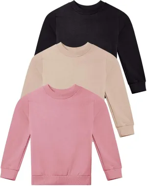 Real Essentials 3-Pack: Girls Ultra-Soft & Warm Long Sleeve Fleece Crew Neck Pullover Sweatshirt