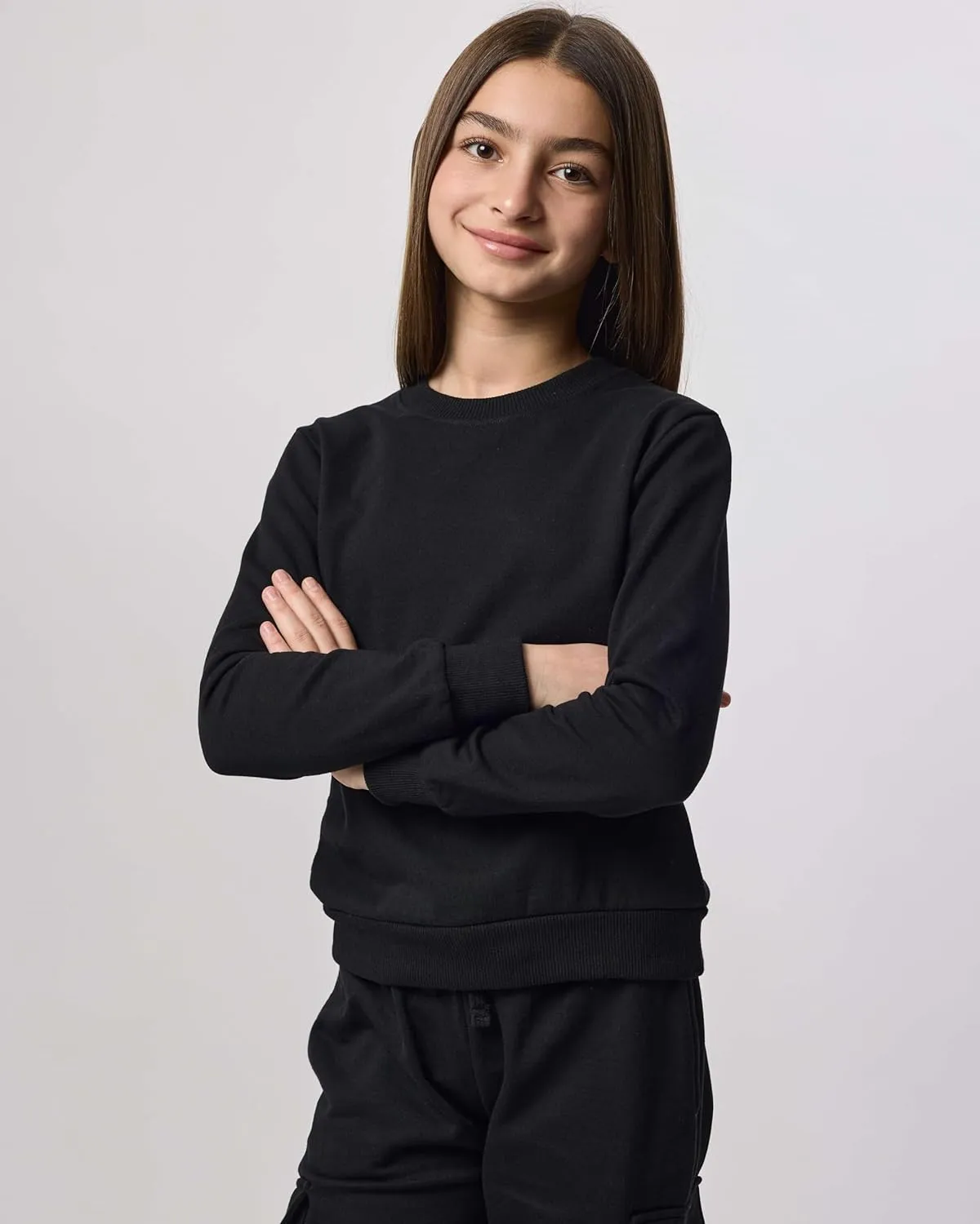 Real Essentials 3-Pack: Girls Ultra-Soft & Warm Long Sleeve Fleece Crew Neck Pullover Sweatshirt