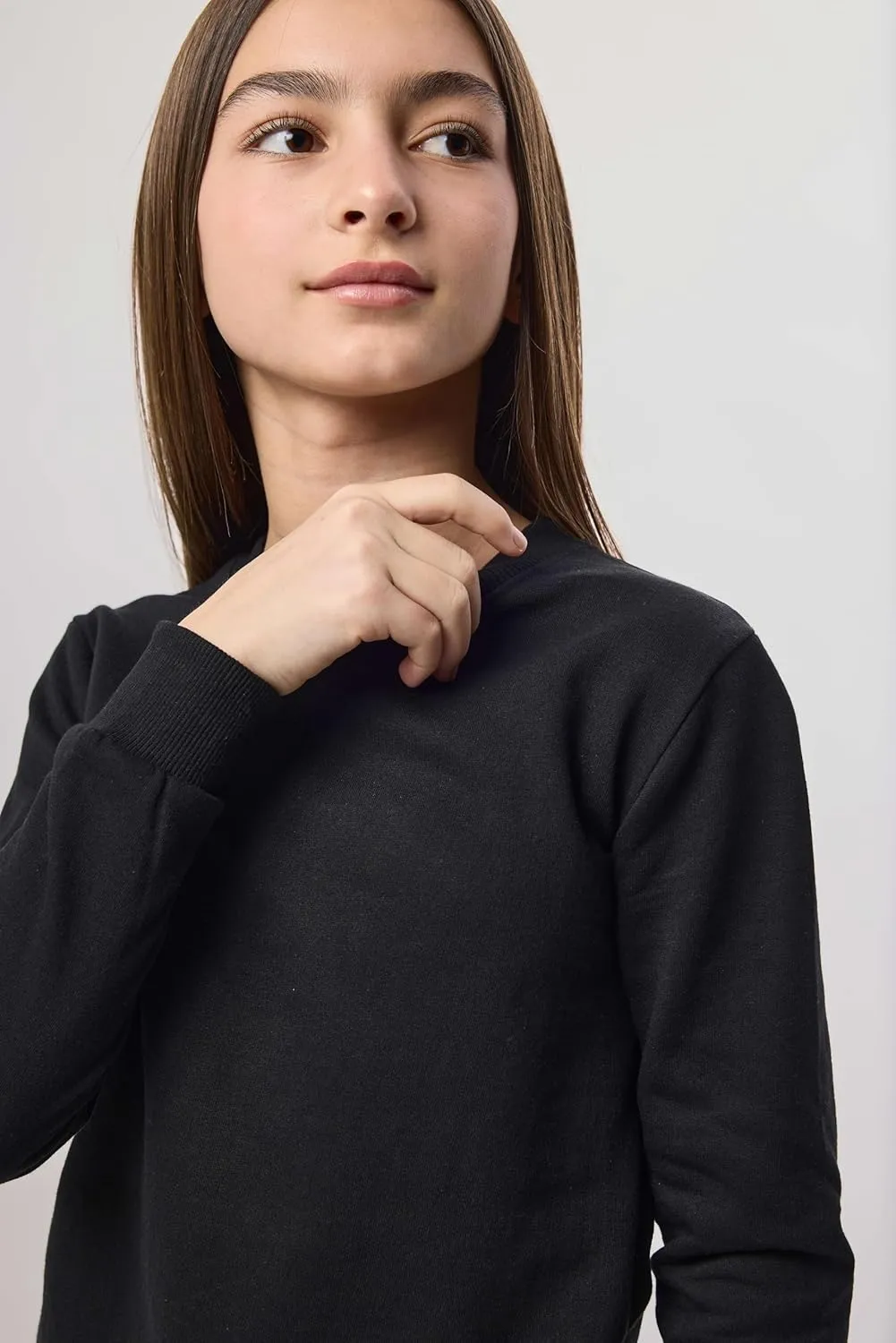 Real Essentials 3-Pack: Girls Ultra-Soft & Warm Long Sleeve Fleece Crew Neck Pullover Sweatshirt