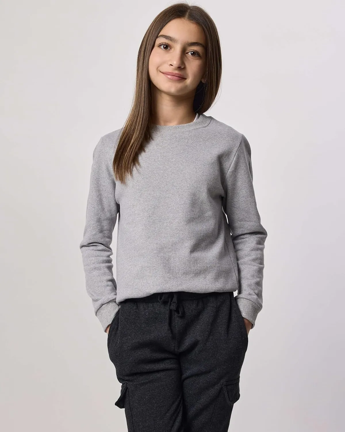 Real Essentials 3-Pack: Girls Ultra-Soft & Warm Long Sleeve Fleece Crew Neck Pullover Sweatshirt