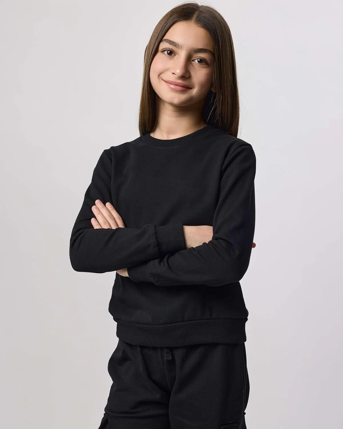 Real Essentials 3-Pack: Girls Ultra-Soft & Warm Long Sleeve Fleece Crew Neck Pullover Sweatshirt