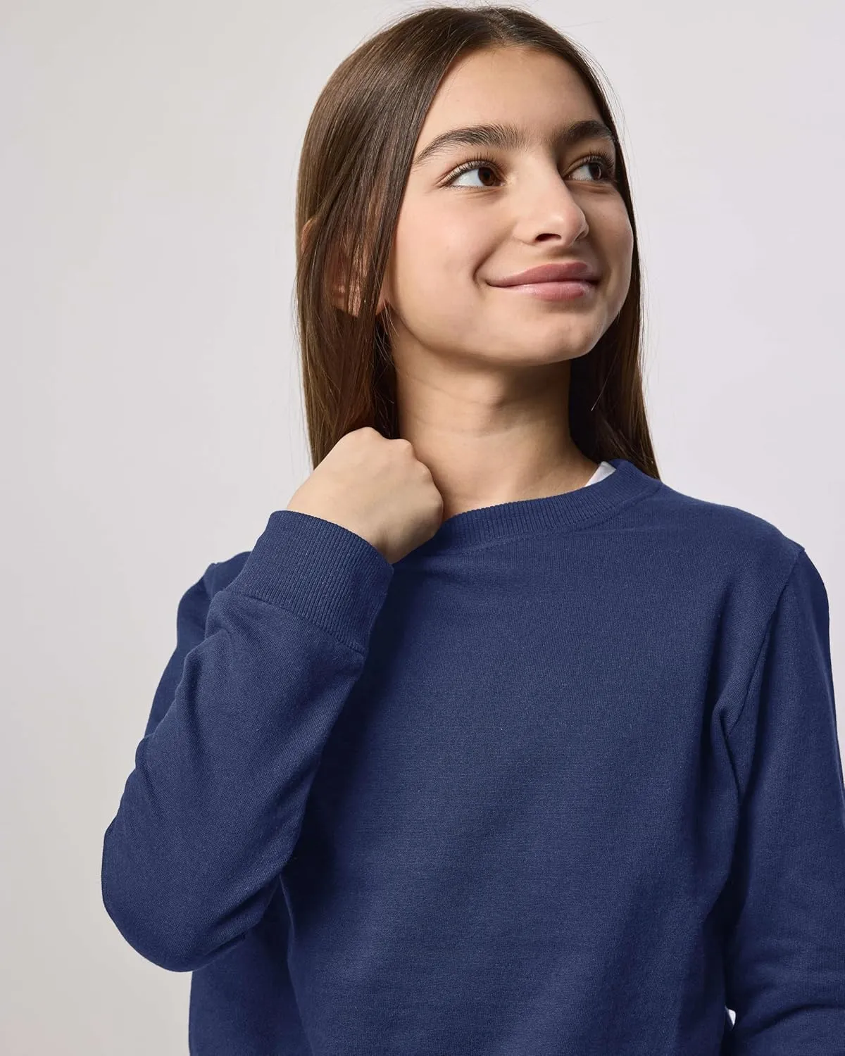 Real Essentials 3-Pack: Girls Ultra-Soft & Warm Long Sleeve Fleece Crew Neck Pullover Sweatshirt