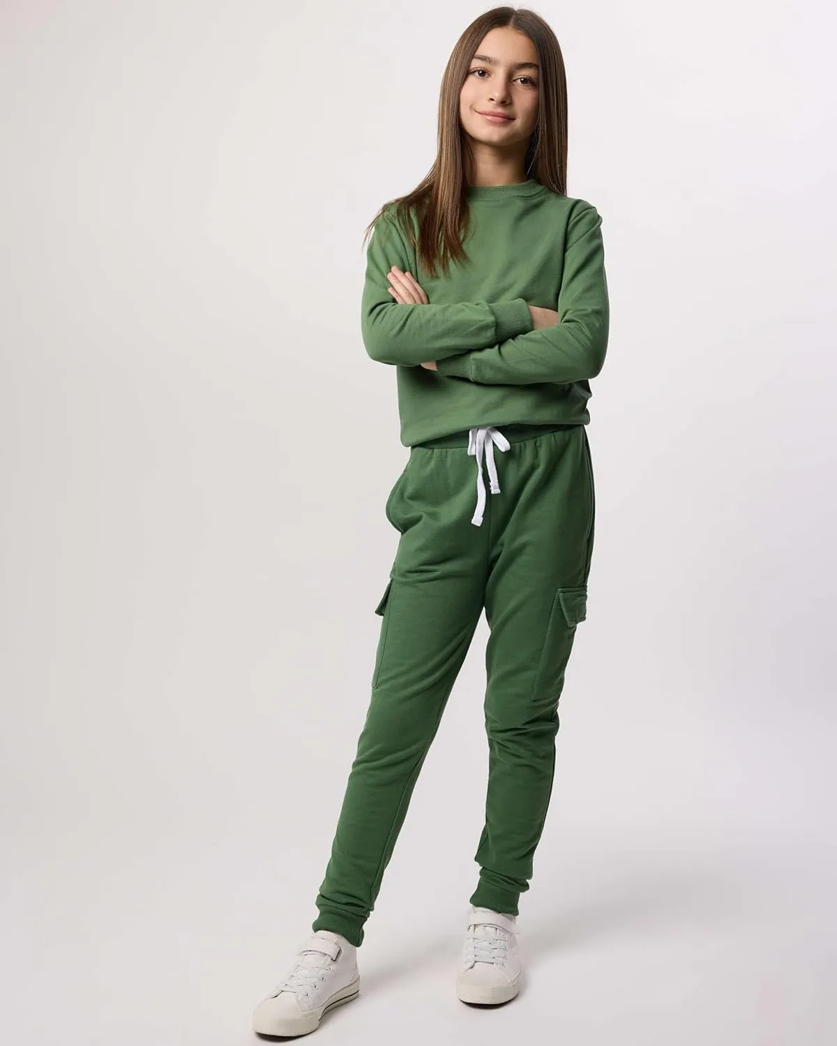 Real Essentials 3-Pack: Girls Ultra-Soft & Warm Long Sleeve Fleece Crew Neck Pullover Sweatshirt