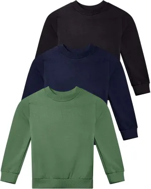 Real Essentials 3-Pack: Girls Ultra-Soft & Warm Long Sleeve Fleece Crew Neck Pullover Sweatshirt