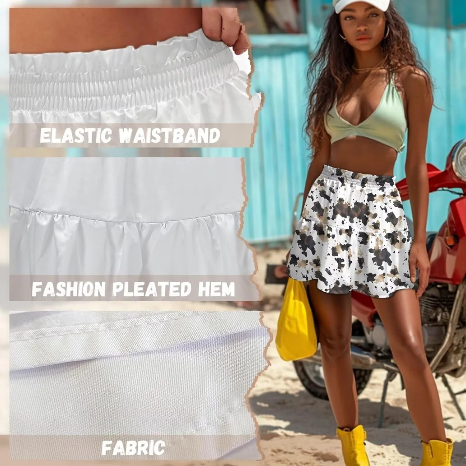 Ruched Skirt for Women Empire Waist Slim Mini Skater Skirt Causal Breathable Soft Short Skirt Basic Summer Outfits