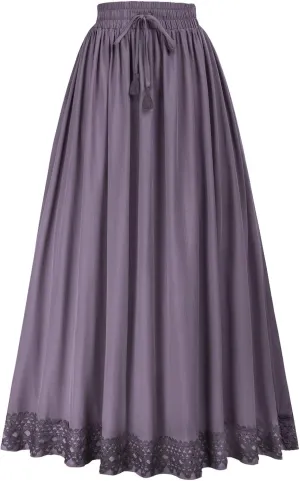 Scarlet Darkness Long Maxi Skirts for Women Elastic High Waist Drawstring Renaissance Skirt with Pockets