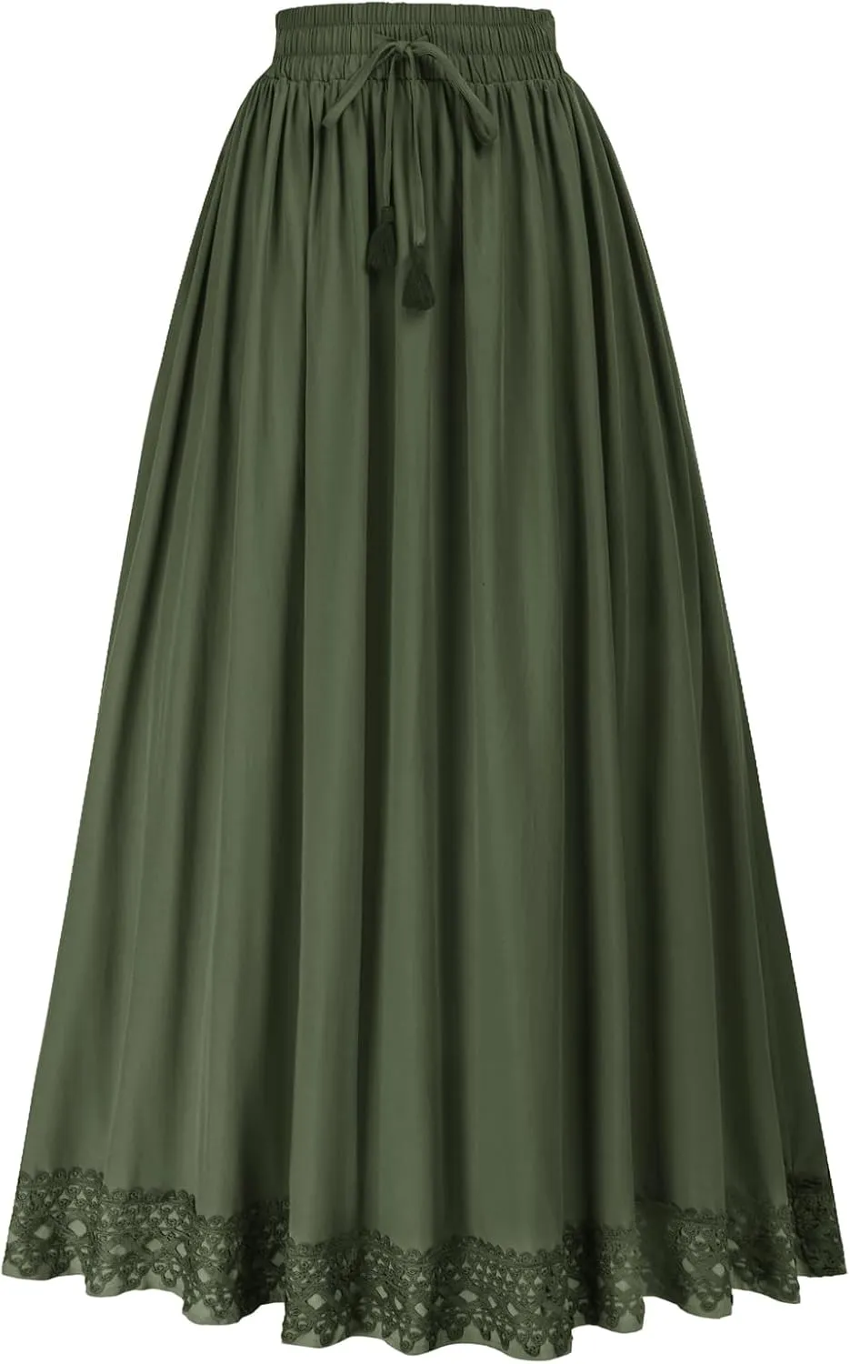 Scarlet Darkness Long Maxi Skirts for Women Elastic High Waist Drawstring Renaissance Skirt with Pockets