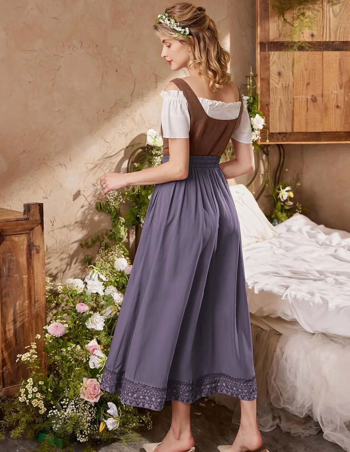 Scarlet Darkness Long Maxi Skirts for Women Elastic High Waist Drawstring Renaissance Skirt with Pockets