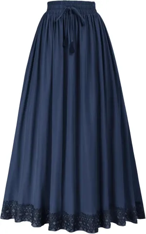 Scarlet Darkness Long Maxi Skirts for Women Elastic High Waist Drawstring Renaissance Skirt with Pockets