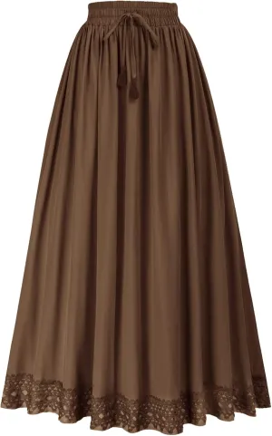 Scarlet Darkness Long Maxi Skirts for Women Elastic High Waist Drawstring Renaissance Skirt with Pockets