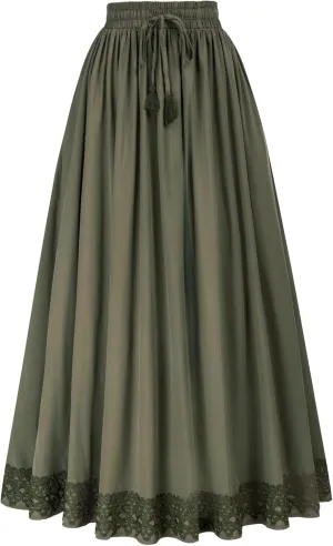 Scarlet Darkness Long Maxi Skirts for Women Elastic High Waist Drawstring Renaissance Skirt with Pockets