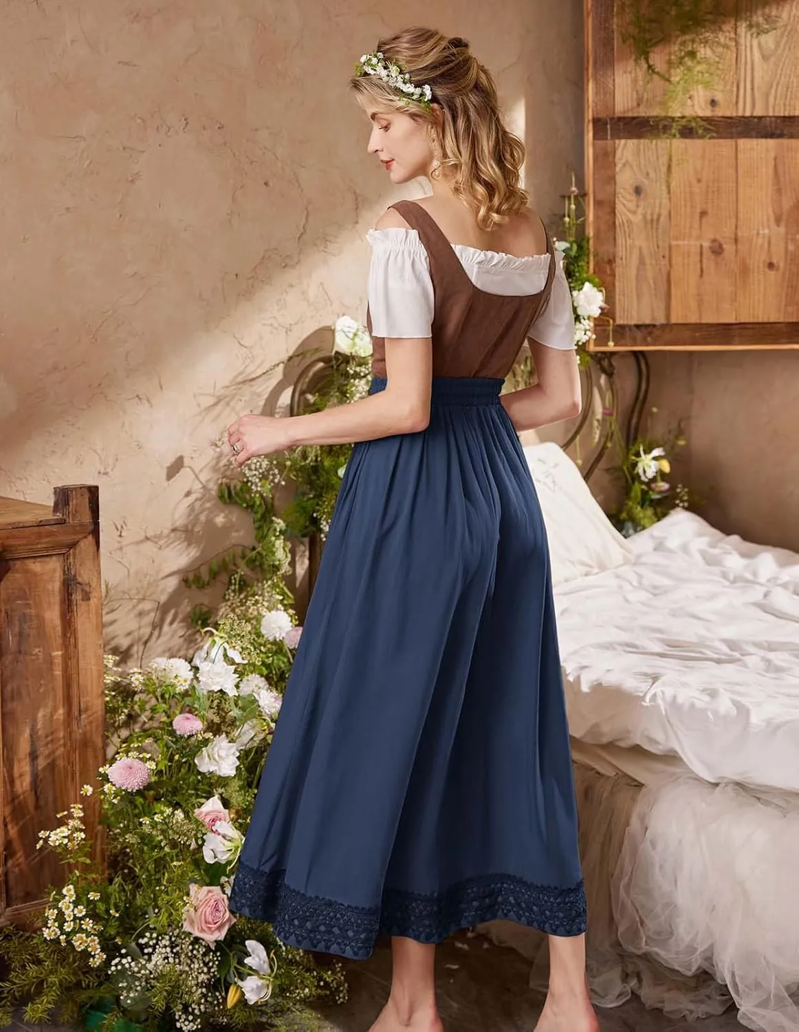 Scarlet Darkness Long Maxi Skirts for Women Elastic High Waist Drawstring Renaissance Skirt with Pockets