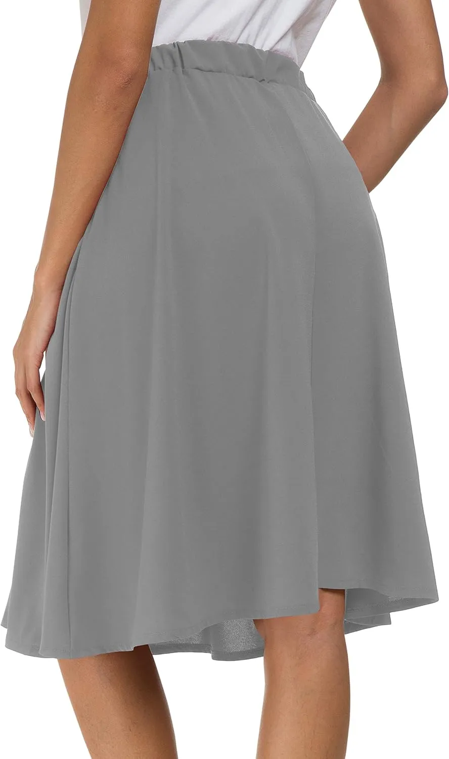 Sinono Womens Casual Pleated High Waisted A Line Midi Button Front Skirts with Pockets