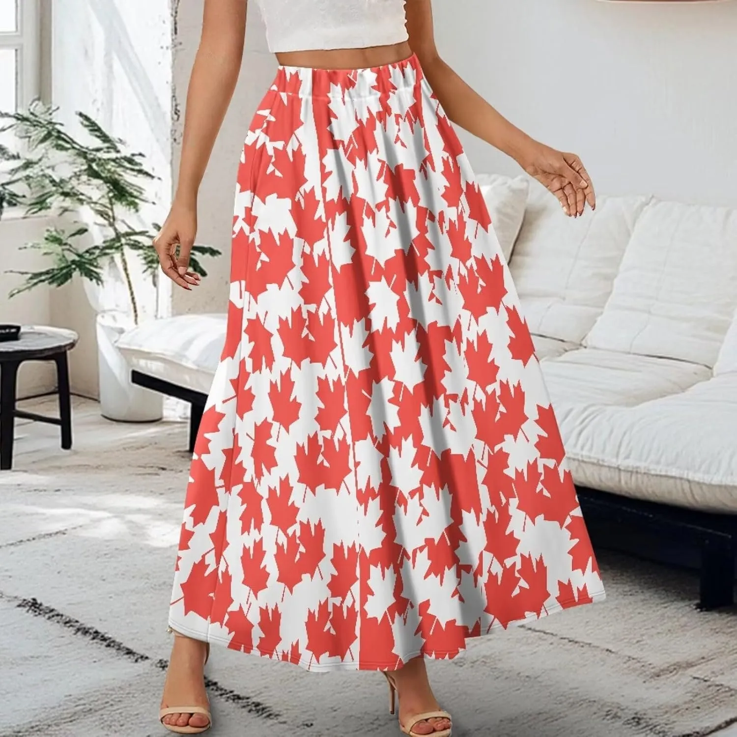 Skirts for Women Long Length High Waisted Pleated Midi Skirt with Pockets Breathable Boho Long Maxi Skort Plus Size